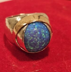 Vintage Beautiful Mens Australian Opal 14k Gold And 925 Silver Ring